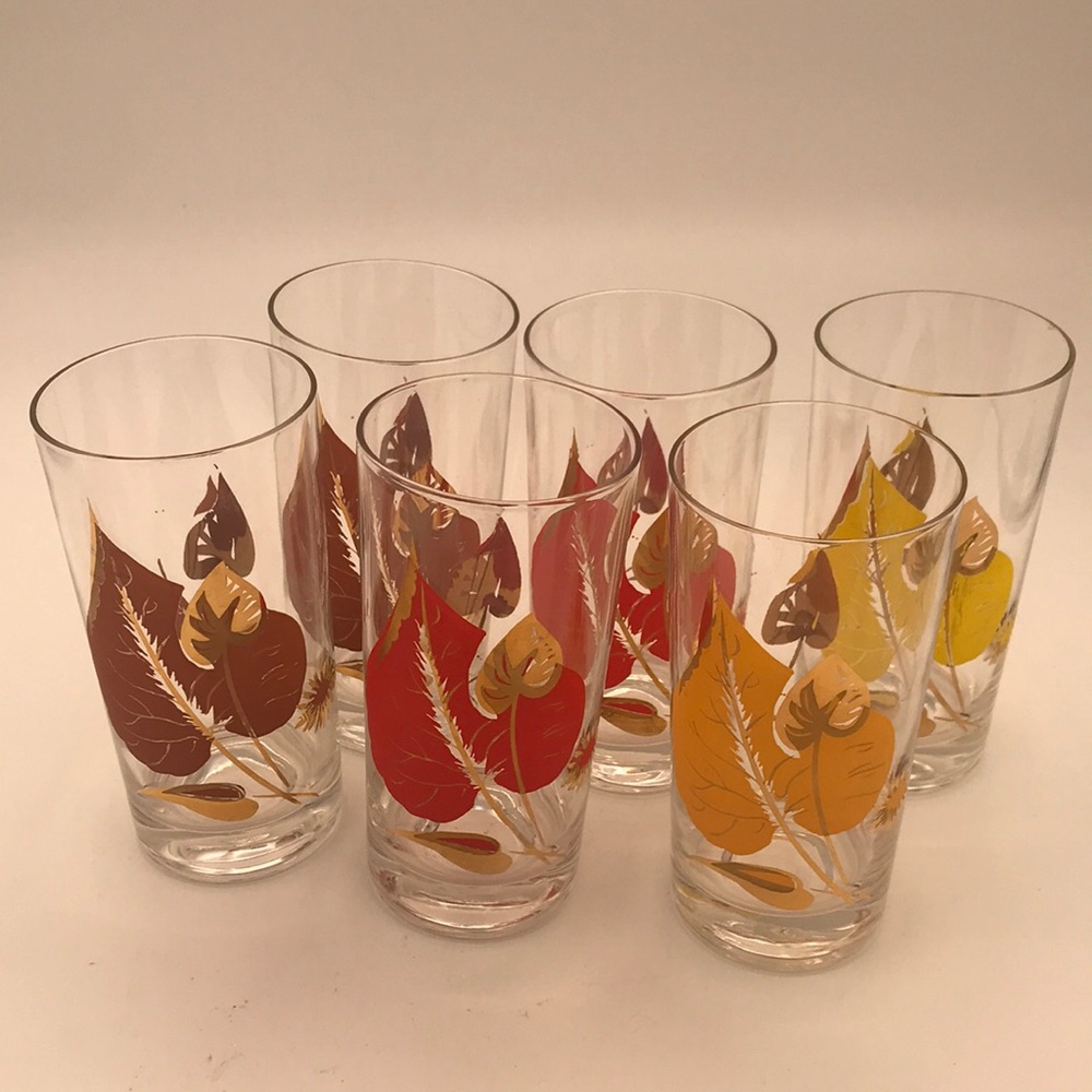 Federal Glass MCM/VTG Leaves Deluxe Drinking/Highball Glasses (Set of 6) - Picture 1 of 9